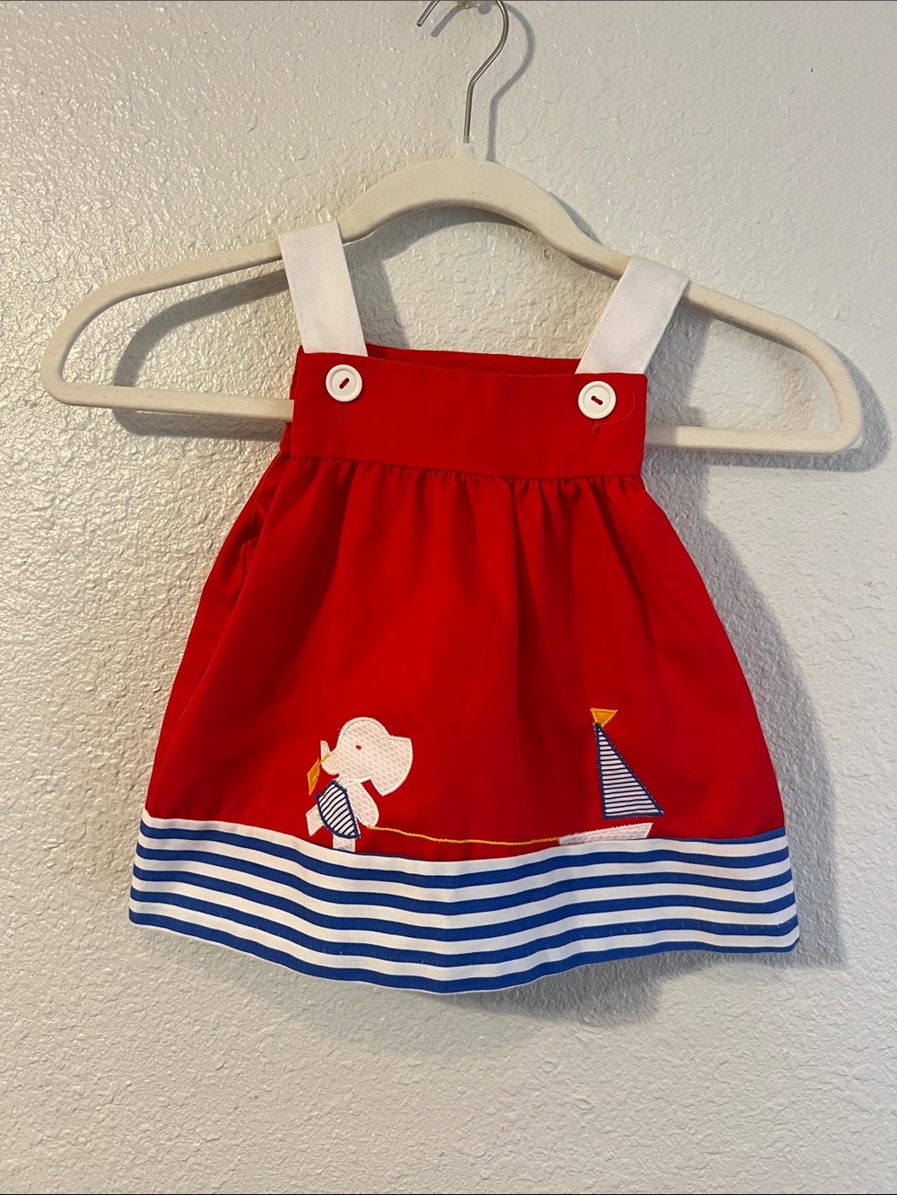 Red Nautical Elephant Appliqué Kids Dress